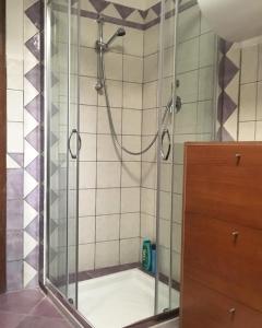 多尔加利Casa Aurora的浴室里设有玻璃门淋浴