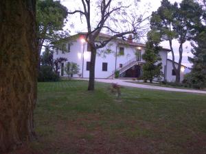 斯波莱托卡萨莱福斯科酒店的院子里有树的白色房子