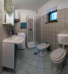 StrmicaHoliday House Vodice na Lazu的浴室配有卫生间、盥洗盆和淋浴。