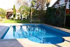 钱皮诺别墅套房酒店的庭院里的一个蓝色海水游泳池