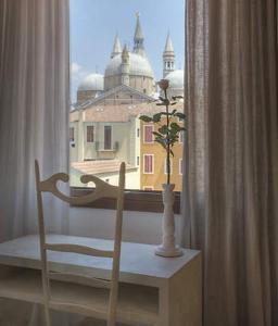 帕多瓦阿尔法贾诺艺术酒店的窗前的椅子和花瓶