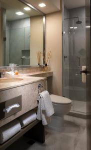 蒙特雷蒙特雷克里斯塔尔酒店的一间带水槽、卫生间和淋浴的浴室