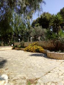 帕拉比塔Villetta In Campagna的公园里种满鲜花和树木的石头庭院