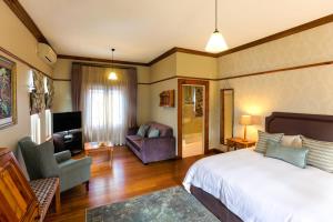 斯泰伦博斯恩德拉奇酒店的一间卧室设有一张床和一间客厅。