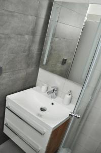 斯托泽克Apartmány Stožec - Bella Premium的浴室设有白色水槽和镜子