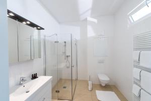 巴特格莱兴贝格费连安库帕克公寓的带淋浴和盥洗盆的白色浴室