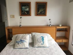 埃斯特角城Departamento Vista al Mar的一间卧室配有一张带两个枕头的床