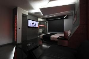 瓜达拉哈拉Kuboz Motor Hotel (Motel y Hotel)的一间卧室配有一张床,墙上配有电视