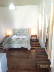 蒂拉登特斯Pousada Caminho da Serra的一间卧室配有床和2个床头柜