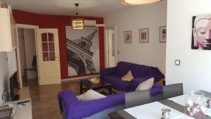 休达Gran Vía flat的一间带紫色沙发的客厅