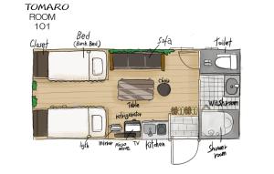 大阪TOMARO大阪湾旅馆的一个小房子的平面图
