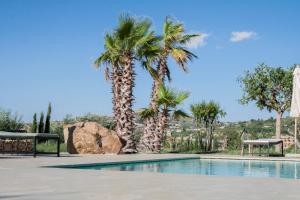 AragonaResort Fontes Episcopi的一座游泳池,后面有两棵棕榈树