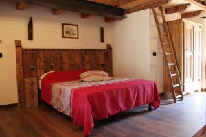 蒙蒂奥韦特Maison Chenal的一间卧室配有一张带红色毯子和梯子的床