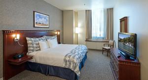 蒙特利尔菲利普斯乐广场及套房酒店的配有一张床和一台平面电视的酒店客房