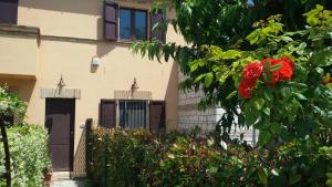 努马纳Casale Le Maschere的前面有红花的房子