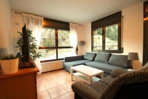 兰索尔Pont de Toneta 2,1 Ransol, Zona Grandvalira的客厅配有蓝色的沙发和桌子