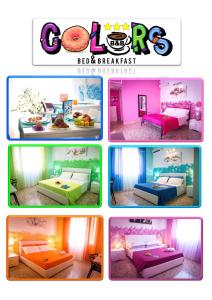 巴勒莫Colors B&B的四张不同颜色的床相拼贴