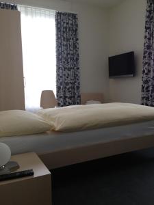 苏尔塞中央酒店的一间卧室设有一张带电视和窗户的床。