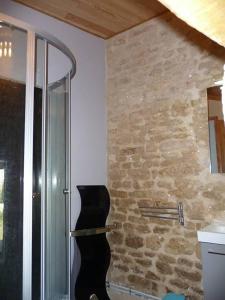 Saint-Georges-lès-BaillargeauxLe Haut Fontaine : minis maisons de charme的浴室设有玻璃淋浴间和黑色吉他