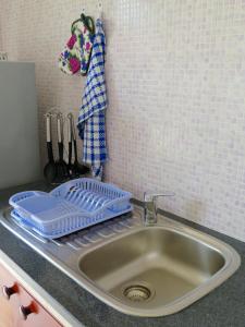 拉迪格岛法盯自助公寓的厨房水槽旁设有碗碟干燥架