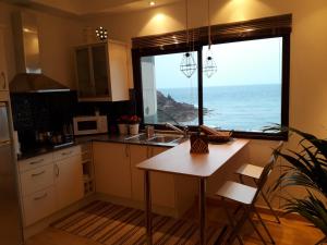 阿里纳加Maravillosas vistas al mar: Sounds of the Sea的厨房设有海景窗户。