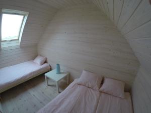达布基Domki u Leona的小房间设有两张床和一张桌子