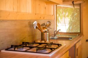 诺维格勒伊斯特拉Sunflower Camping的厨房柜台配有炉灶和水槽