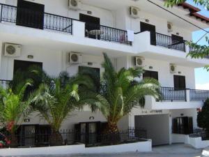 佩科霍里Elsa Apartments的一座白色的建筑,前面有棕榈树