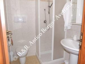 阿韦特拉纳Antico Borgo的带淋浴、卫生间和盥洗盆的浴室