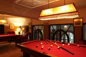 索维拉厄尔蓝宫 - 利莱城堡酒店的客厅配有台球桌和吊灯。