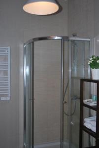 圣地亚哥－德孔波斯特拉阿西比彻膳食公寓旅馆的浴室里设有玻璃门淋浴