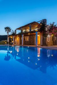 帕诺尔莫斯米科诺斯伊里尼别墅的夜间带游泳池的别墅