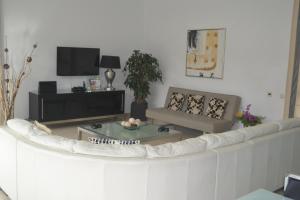 拉普拉亚蒂陶洛Opal Villa de Luxe的客厅配有白色的沙发和桌子