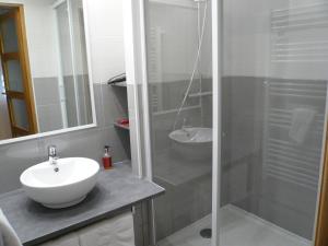 塔布流洛品酒店的一间带水槽和玻璃淋浴的浴室