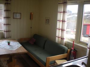 拉克塞尔夫Karalaks的客厅配有绿色沙发和桌子