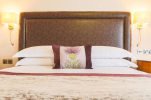 埃文河畔斯特拉特福Swan's Nest Hotel的一间卧室配有一张大床和大床头板