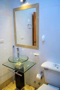 弗鲁蒂亚尔Cabañas Entre Verdes的一间带玻璃水槽和卫生间的浴室