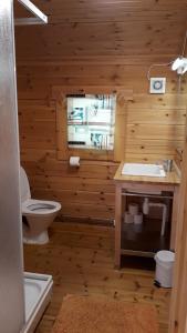 盖郎厄尔峡湾Dalen Gaard camping og hytter的木制浴室设有卫生间和水槽