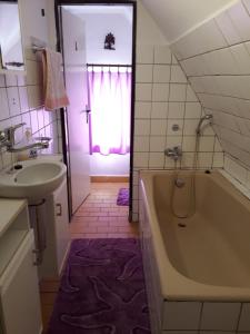 JanovicePension u Adršpachu - Dana Tyšerová的浴室配有盥洗盆、浴缸和盥洗盆