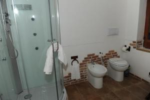 瓦伦扎诺Torre Balzano B&B的一间带卫生间和玻璃淋浴间的浴室
