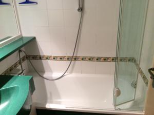 乌瑞基尼Domaine de Bordaberry的浴室里设有玻璃门淋浴
