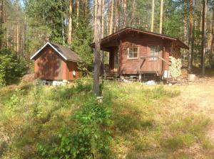 TalkkunaKesämökki RUOKOLAHTI的森林中间的小木屋