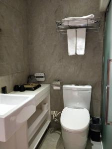 台北丰居旅店-忠孝馆的浴室配有白色卫生间和盥洗盆。