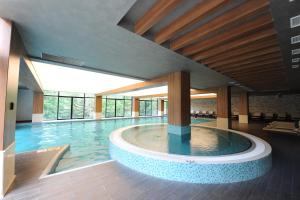 博尔若米博尔若米里卡尼健康和水疗中心酒店 的一座大型游泳池,位于一座带大型游泳池的建筑内