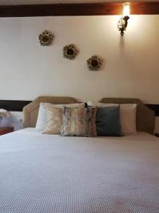 番红花城图尔古特雷斯考纳科酒店的一间卧室配有一张大床和枕头
