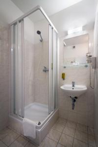 布拉格艾达酒店的带淋浴和盥洗盆的浴室