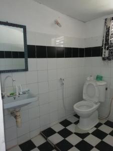 帕杰Sunny House Paje II的一间带卫生间、水槽和镜子的浴室