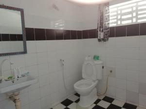 帕杰Sunny House Paje II的一间带卫生间、水槽和镜子的浴室