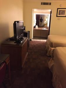 亚特兰大Cheshire Motor Inn的酒店客房在梳妆台和卧室配有电视