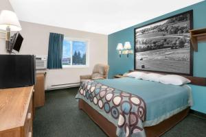 HuronSuper 8 by Wyndham Huron的配有一张床和一台平面电视的酒店客房